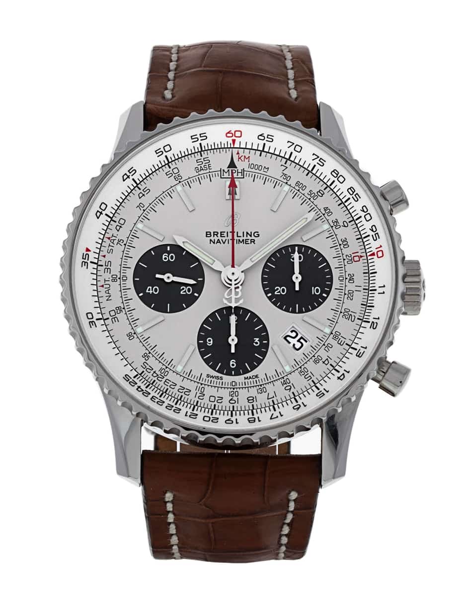 Breitling Navitimer 01 Silver Baton Dial Leather Strap